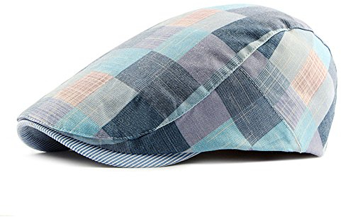 Anshili Schirmmützen, Unisex Kariertes MusterSchiebermütze Kapppe (Blau)