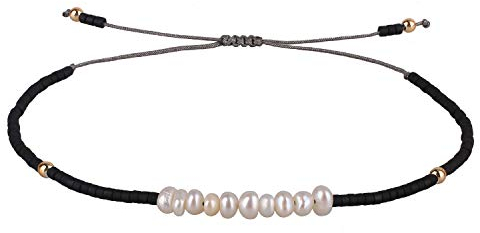 KELITCH Natürlichen Muschelperlen Armbänder Damen Freundschaftsarmbänder Mode Einstellbar Stil Schmuck (Schwarz C)