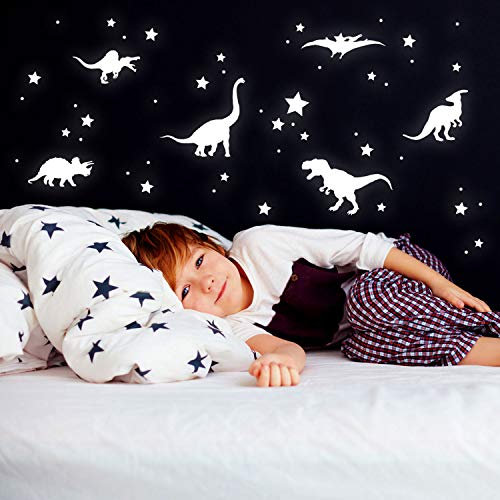 ilka parey wandtattoo-welt Wandtattoo Leuchtsticker Dinosaurier Dinos T Rex Sterne fluoreszierend nachleuchtend 54 Teile M2401 / Teil 1