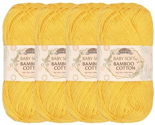 JubileeYarn Baby Soft Bamboo Cotton Yarn - 50g/Skein - Daisy Yellow - 4 Skeins