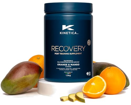 Kinetica Sports Recovery Powder - Orange & Mango Flavour | 20 Servings/1.5kg | 2:1 Carbohydrates to Protein Isolate Ratio | Gluten-Free Post Workout Drink | Muscle Repair & Energy Store Replenisher