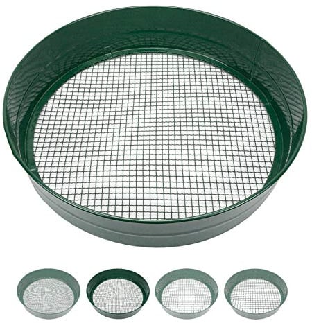 Sterico Gartensieb in verschiedenen Maschengrößen | Rundsieb 33cm Ø | Erdsieb für Saatgut, Erde, Kompost, Steine, Unkraut, Schotter | Stapelbar | Sehr robust | Rostgeschützt (6mm)