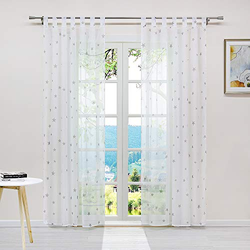 ESLIR Gardinen mit Schlaufen Gardinenschal Voile Transparent Schlaufenschal Modern Vorhänge mit Sterne Muster 1 Stück Grau BxH 140x245cm 1 Stück