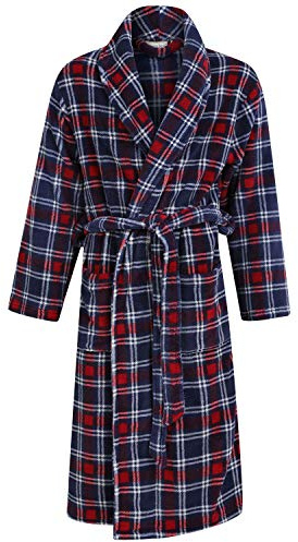 Walker Reid Robe de chambre pour homme à carreaux en polaire de corail douce Petit-4XL, bleu marine, S