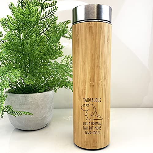 eBuyGB Taidsaurus Wooden Travel Flask, Dinosaur Travel Mug, 500ml Coffee Tea Cup, Father's Day Gift, Taid Birthday Gift, Present for Welsh Grandad