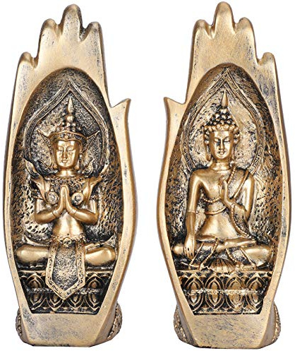 2 Pcs Palm Buddha Statue, Meditating Zen Buddha Figurine, 20.5cm Home Decor | Sitting in Hand Sculpture, Synthetic Resin for Garden Porch Living Room Yoga and Meditation Room, Decoration, Gifts