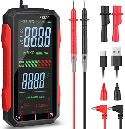 Neoteck Digitales Multimeter, automatisch, 6000 Zählungen, Digital, USB, LCD-Display, Messung von Kapazität, Widerstand, Frequenz, Diode, Spannung, Analog-Baranzeige, Temperatur