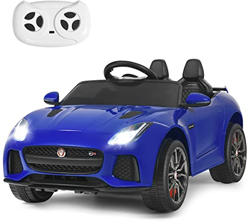 COSTWAY Jaguar Elektro Kinderauto mit Geschichten & Musik & Hupe & Scheinwerfer, 12V Kinderfahrzeug mit 2,4G Fernbedienung, Elektroauto 3-5km/h für Kinder ab 3 Jahre (Marine)