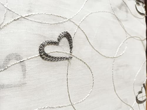 Home Tresor - Coppia Tende a Vetro | Tende per Interni Cucina, Cameretta, Soggiorno | Mod. Kiretta B3 Semitrasparente Base Bianca (60x150 cm, Cuori Grigi)