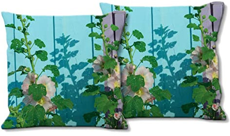 Glücksvilla - Künstler-Foto-Kissen-Hüllen - Kissen-Bezüge Set (2 STK.) 40 x 40 cm, Zierkissen - Deko-Kissen. Motiv: Malven 1 - Stockrose Rose Blume Pflanze Frankreich Moderne Fotografie