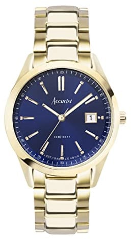 Accurist Everyday Mens Analogue Watch 40mm dial Gold Stainless Steel | 50 Metres Water Resistance, sunray dial, date display, ion-plated case