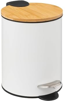 UNIMASA Papelera de baño con Tapa de Madera 3L - Cubo de Basura para baño con Tapa y Pedal Cierre silencioso (Blanco)