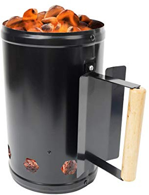 HiwowSport Charcoal Chimney Starter for Outdoor Cooking Barbecue BBQ Quick Rapid Fire Briquette Starters Can Black with Wooden Handle