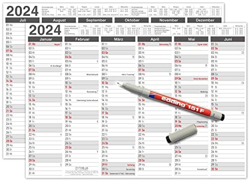 TOBJA abwischbarer Wandkalender 2026 A4 - Anthrazit Jahresplaner 2026 abwischbar, inkl. Stift. Tafelkalender 2026, Robuster Kalender A4 (abwischbar +1 Stift)
