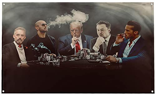 Banger - Top G Matrix Flag with Donald Trump, Elon Musk, Andrew & Tristan Tate and Jordan Peterson Around a Poker Table Motivational Inspirational Office Gym Dorm Wall Decor Design on a 3X5 Feet Flag