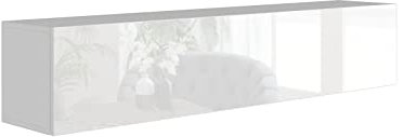 BROMARKT Premium Hängeschrank Horizontal 175x35x32 cm - Hängeschrank für Wohnzimmer, Schlafzimmer - Wandschrank Hängend - Platzsparende Hängeschränke - Hochglanz - Weiß