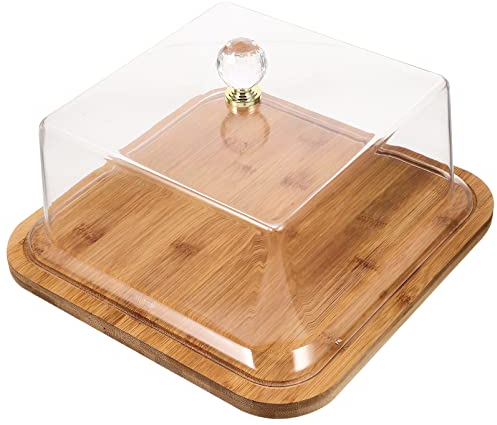 Angoily Plato De DegustacióN De Pan con Tapa Transparente Y Base De Madera DiseñO Elegante para Mesa Ideal para PresentacióN De Alimentos Y ProteccióN contra El Polvo