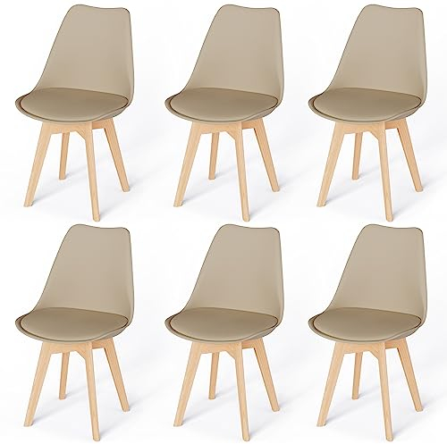 JIJIAN 6er Set Esszimmerstühle mit Polsterung, Massive Buchenbeine, Küchenstühle, Skandinavischer Stil Geeignet für Esszimmer, Küche, Wohnzimmer.