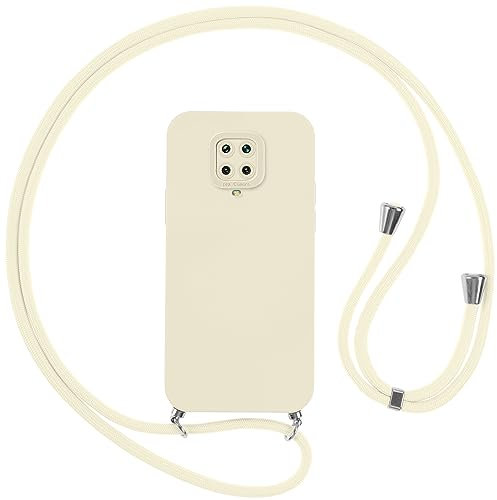 Vauki Hülle mit Kette für Xiaomi Redmi Note 9 Pro/9 Pro Max/9S 4G, Weiche Silikon TPU Stoßfest Bumper mit Kette zum Umhängen, Lanyard-Weiß