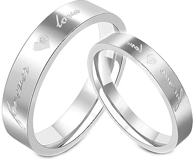 Gualiy Verlobungsringe Paar Titan, Eheringe Partnerringe Silber Ring mit Forever Love Ring Damen 52 (16.6)+ Herren 62 (19.7)