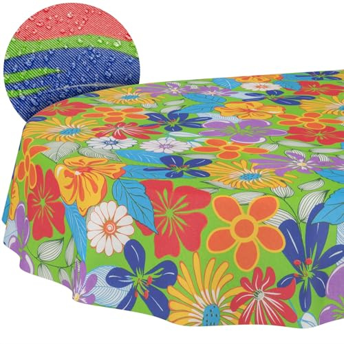 ANRO Tischdecke abwaschbar Bunte Blumen oval 180x140 cm Tischwäsche | schmutz- & wasserabweisend, pflegeleicht – waschbar bei 30 °C – ideal für Garten, Terrasse & Esszimmer