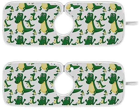 2 Stück Wasserhahn-saugfähige Matte waschbar Spüle Spritzschutz Badezimmer Wasserhahn Abtropfmatte Küchenzubehör Medium 58,4 x 12,7 cm Grün Aligatoren lächelnd