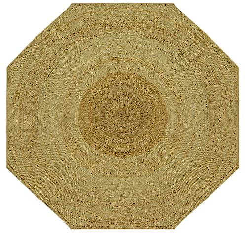 CASAVANI Collection Circle Area Rug – 2,4 m rund, beige, natürliche Jute-Matte, geometrischer Kelim-Teppich, für drinnen und draußen, Flachgewebe-Teppiche für Schlafzimmer, Nachttisch, runder