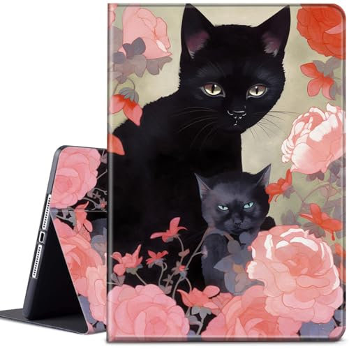 CGFGHHUY Étui pour iPad 9{^>e<^} génération, étui pour iPad 8{^>e<^} 7{^>e<^} génération, étui de protection léger avec support intelligent avec fonction veille/réveil automatique – Fleurs roses et