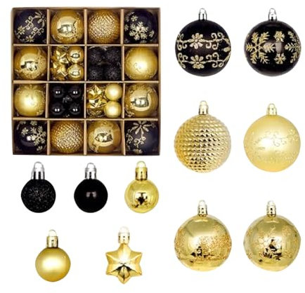 Bruchsicherer Weihnachtsschmuck - Weihnachtskugeln und Sterne,44 Stück bruchsicherer Weihnachtsbaumschmuck, große hängende Kugel für Urlaub, Hochzeit, Par, Dekoration Buniq