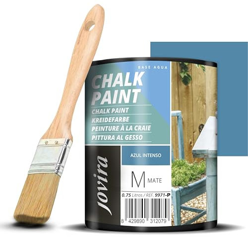 JOVIRA PINTURAS Pintura Tiza - Chalk Paint al Agua Mate + Pincel especial para madera. Renueva tus muebles con creatividad. (750 Mililitros, Azul Intenso + Pincel)