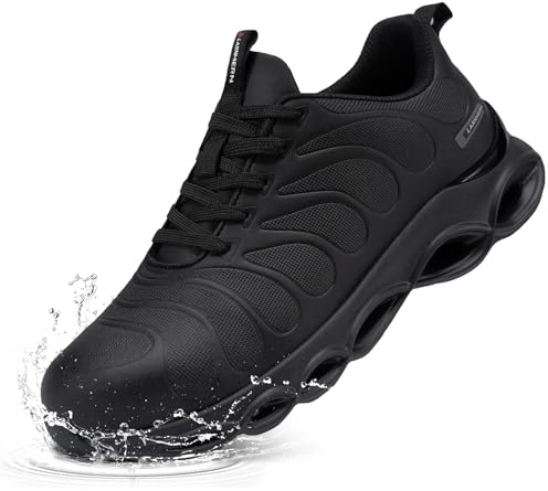 LARNMERN Chaussures de Sécurité Hommes Imperméables Amorti Légere Chaussures de Travail Confort Mode Embout Acier Anti-Smashing Baskets de Sécurité(Noir Foncé Microfibre,43 EU)