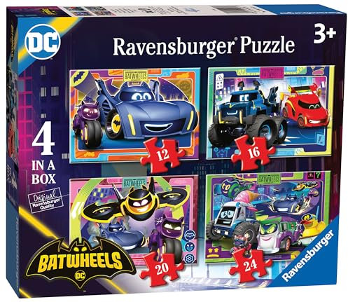 Ravensburger Batman Batwheels Jigsaw Puzzles for Kids Age 3 Years Up - 4 in a Box (12, 16, 20, 24 Pieces) - Educational Toys and Games for Children