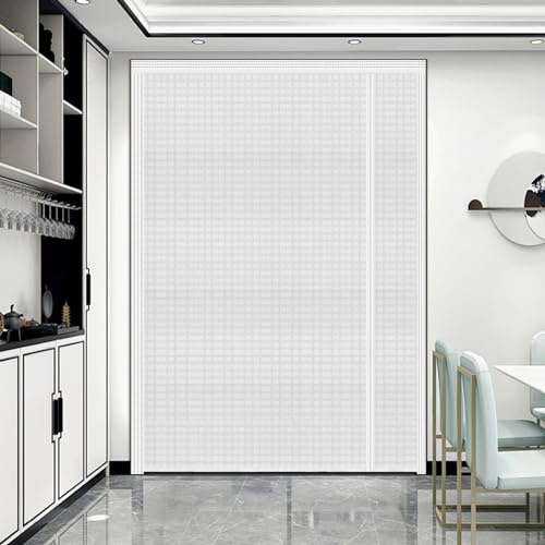 Reversible Left or Right Side Opening Insulated Door Curtain, Keep Cold Out Thermal Magnetic Door Screen Cover Auto Closer for Kitchen, Bedroom, Air Conditioner Room, Fits Doors up to 72 x 80, White