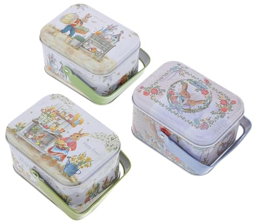 Amosfun 3 Cajas De Regalo De Pascua Caja De Dulces De Hojalata Caja De Galletas De Pascua Cajas De Regalo De Pascua Caja De Galletas De Pascua De Metal Tarro De Lata De Cajas De