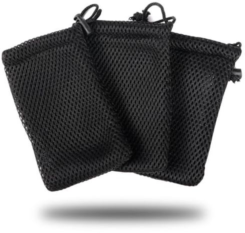 WeddHuis 3 Pcs Schwarze Beutel Kordelzug Netzbeutel Dicke Nylon Mesh Tasche Kleine Aufbewahrungstasche für Mini Stuff MP3 Ladegerät Kopfhörer Schlüssel