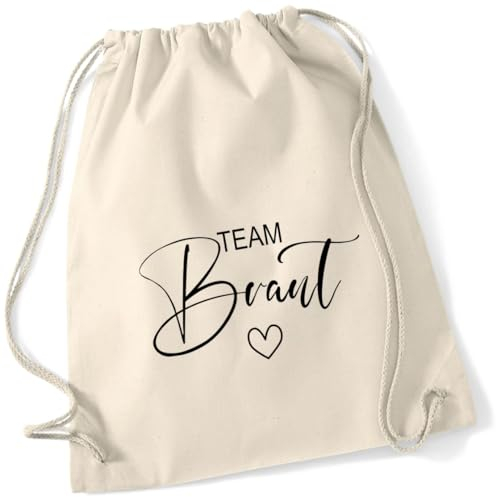 AWASG Turnbeutel JGA Team Braut mit Herz - Braut Jutebeutel zum Zuziehen - Junggeselinnenabschied Accessoire Bride (natur)