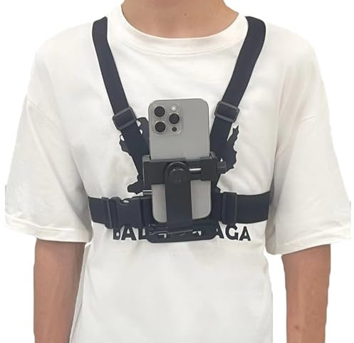 Mobile Phone Chest Mount Harness Strap Cell Phone Holder Mount for Video Recording Bike/Kayak/Fishing/Skateboard POV/VLOG for iPhone/Samsung for GoPro Hero 11 10 9 8/Insta360/DJI Action Camera