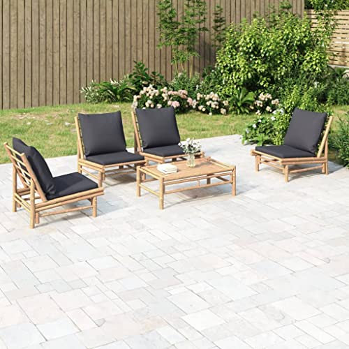 DYRJDJWIDHW gartenliege,liegestuhl Auflage,casaria relaxliege,5-TLG. Garten-Lounge-Set mit Dunkelgrauen Kissen BambusGeeignet für Garten, Swimmingpool, Wohnzimmer, Terrasse