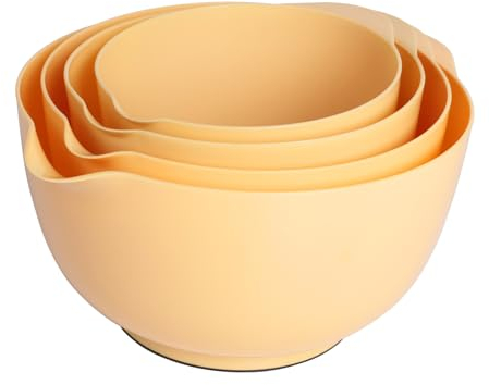 BoxedHome Rührschüssel Set Mixing Bowl Set Kunststoff Salatschüssel rutschfest stapelbar Servierschalen für Küche 4-teiliges Rührschüssel-Set Tiefgelb Wiederverwendbare Rührschüssel