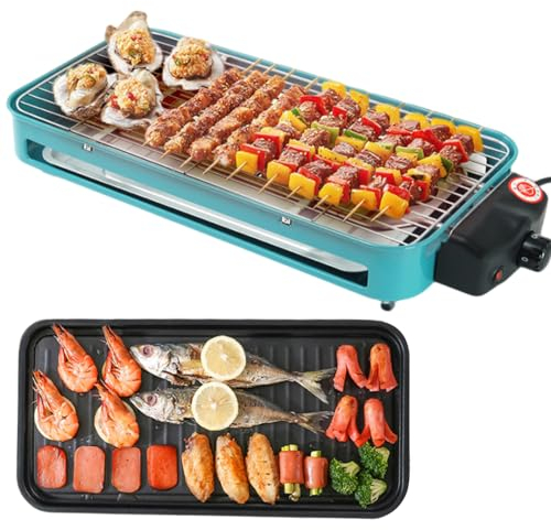 ANQIA Large Smokeless Indoor Electric Grill with Baking Pan 1500W Nonstick Table Top Grill for Indoor Grilling and BBQ with 5 Levels Adjustable Temperature Control