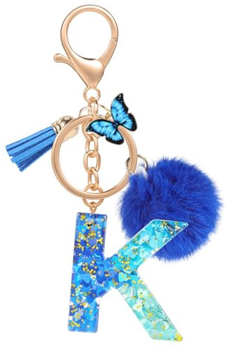 MWOOT Name Buchstabe K Schlüsselanhänger, Blau Schlüsselband für Damen, Harz Schlüsselringe für Tür Auto Schlüssel Handtaschen Deko