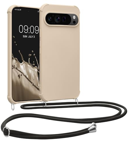 kwmobile Necklace Case kompatibel mit Google Pixel 9 Pro XL Hülle - Cover mit Kordel zum Umhängen - Silikon Schutzhülle Creme