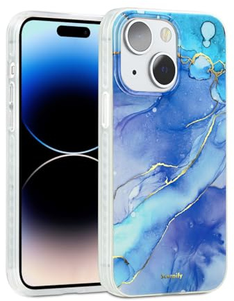 SCORPIFY for iPhone 14 Case [Compatible with MagSafe] with Fantasy Blue Marble Design, Cute Magnetic Phone Cover for Women Girls and Men, Slim Shockproof Bumper with Gold Accents