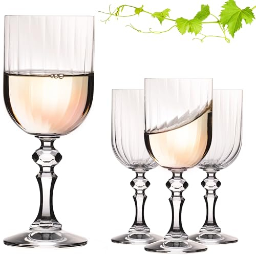 IMPERIAL geriffelte Weingläser 320ml 'Prag' Set 4-Teilig Weißweingläser aus Crystalline Glas Spülmaschinenfest Vintage