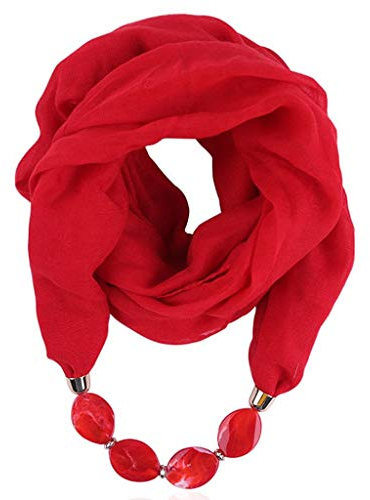 Generisch Damen Tücher Halskette Mode Must Have Schmuck Schal Sonnenschutz Jahrgang Böhmischen Stil Kette Quasten Halstücher Bekleidung Elegant Ethno Wrap Halstuch 180 x 60CM(A01 Red,180X48)