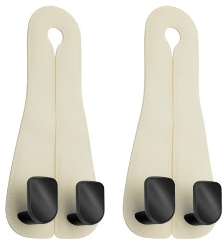 Universal Car Seat Headrest Hooks - Vehicle Storage Hanger, Microfiber Leather Accessories, Cute Purse Plastic Hooks for Bags, Seat Back Organizer for Coat - Beige Yellow 2 Pack
