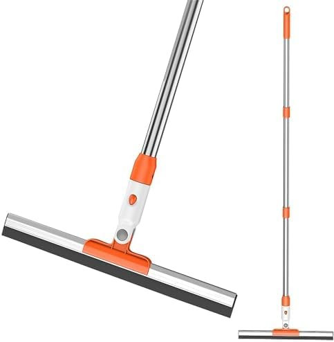 Balai Raclette Sol de Large 35cm avec Manche(130cm), Brosse d'essuie-Glace au Sol en Lame de Double Mousse, Laveur de Sol à raclette pour Nettoyage de Garage, Douche, Salle de Bain, Cuisine (orange)