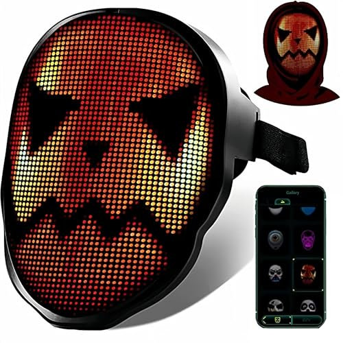 Bewinner 46x58 LED Maske mit Gestensteuerung für Halloween Kostüme, Bluetooth APP Steuerung LED beleuchtete Gesichtsabdeckung, Verwandelnde Maske für Cosplay Festival Party