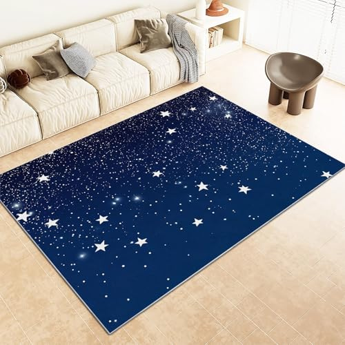 Srigzcaly Teppich Wohnzimmer, Dunkelblau Sterne Rechteckig Kurzflor rutschfest Waschbar für Schlafzimmer Kinderzimmer, Weiche Flanell 120x180cm