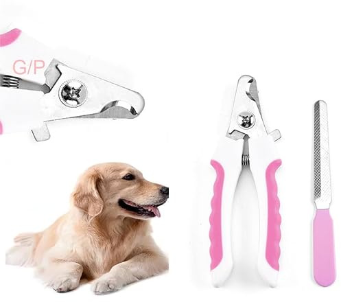 GearPrice Profi Krallenschere für Hunde und Katzen, Edelstahl, Nagelfeile, Krallenzange, Krallenpflege, Sicherheitsschutz (Weiß/Rosa, Klein)